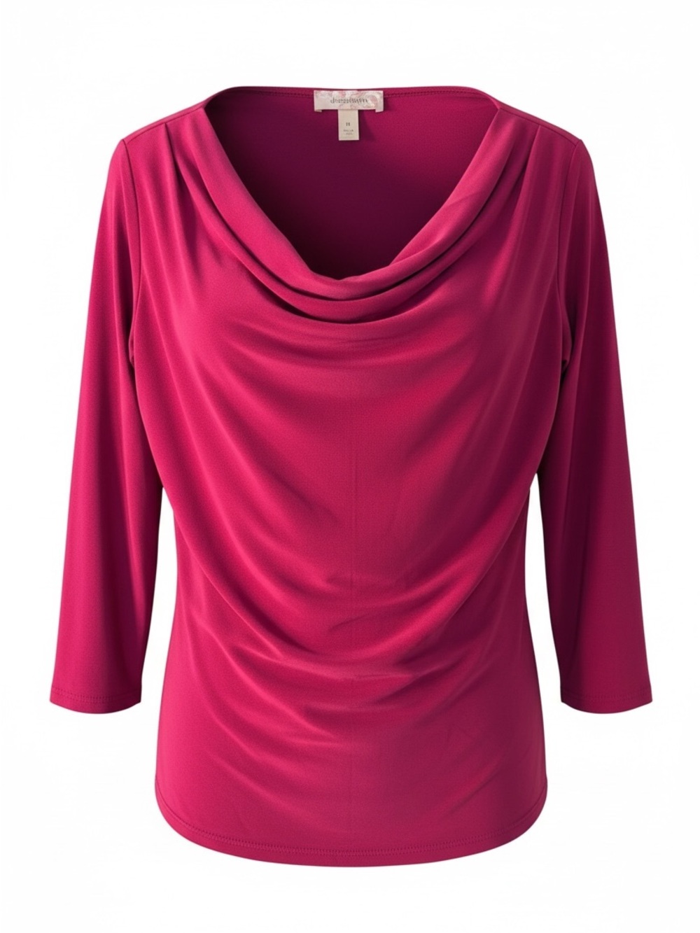 dressbarn Draped Cowl Neck Long Sleeve Top in Magenta